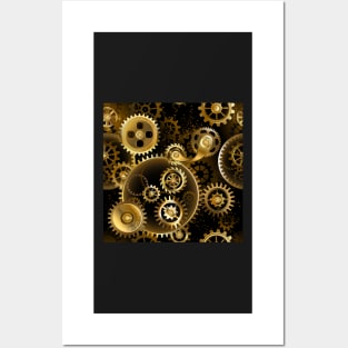 Seamless Steampunk Brass Gears Posters and Art